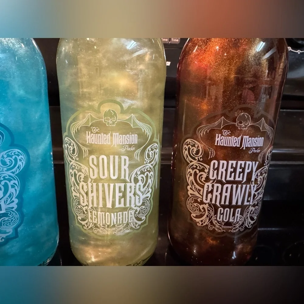 Disney Cruise Treasure Haunted Mansion Parlor 4 Soda Bottle SET NEW Sealed RARE